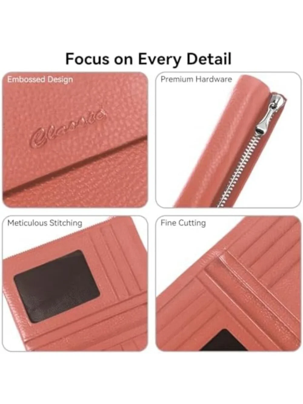 Genuine Leather Women's Bifold Wallet with Magnetic Closure & ID Window